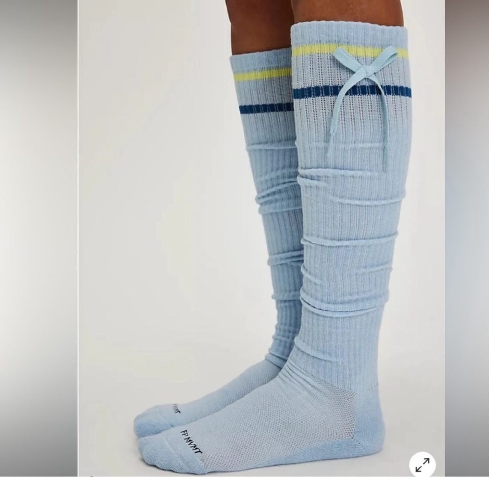 Free People Movement Foul Shot Knee High Stripped Socks with Bow NWT One Size